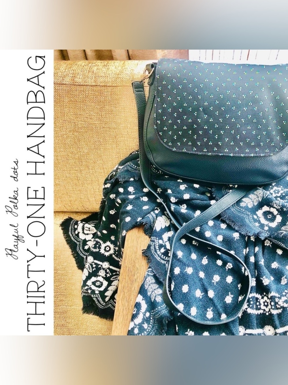 Playful Polka Dot Navy Blue Thirty-One Shoulder Bag